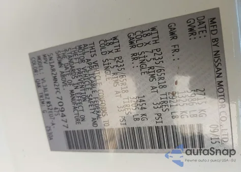 2015 Nissan Pathfinder from USA, damaged, VIN 5N1AR2MN2FL709477